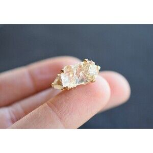 Gold Engagement Ring, 14k Solid Gold, Three Stone Wedding Ring Rough Diamond Rin